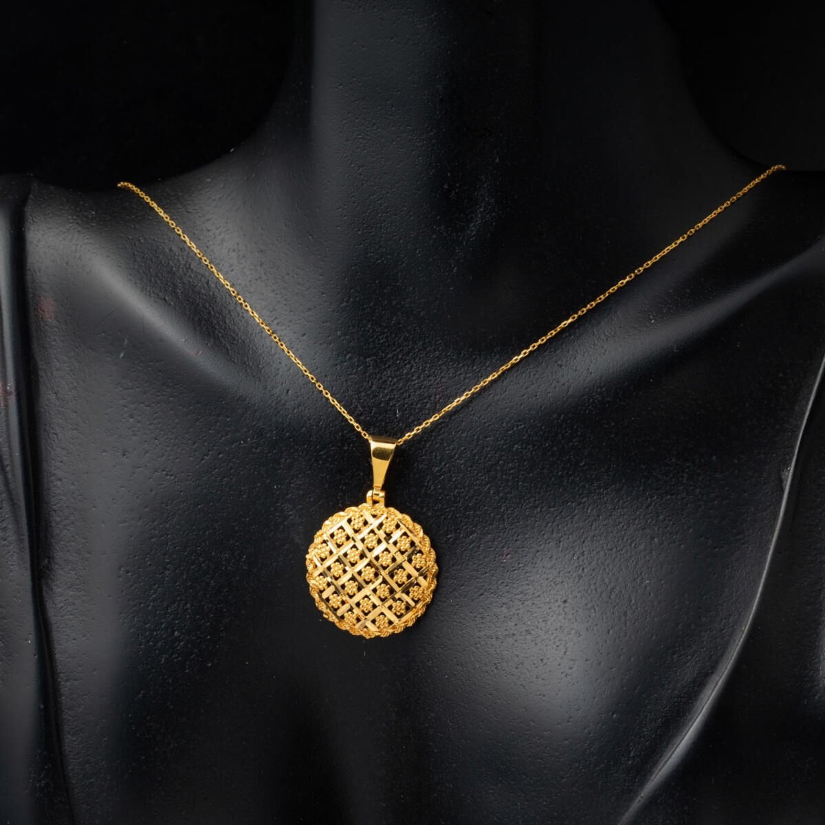 22K Yellow Gold Flower of Life Necklace and Earrings Jewelry Set
