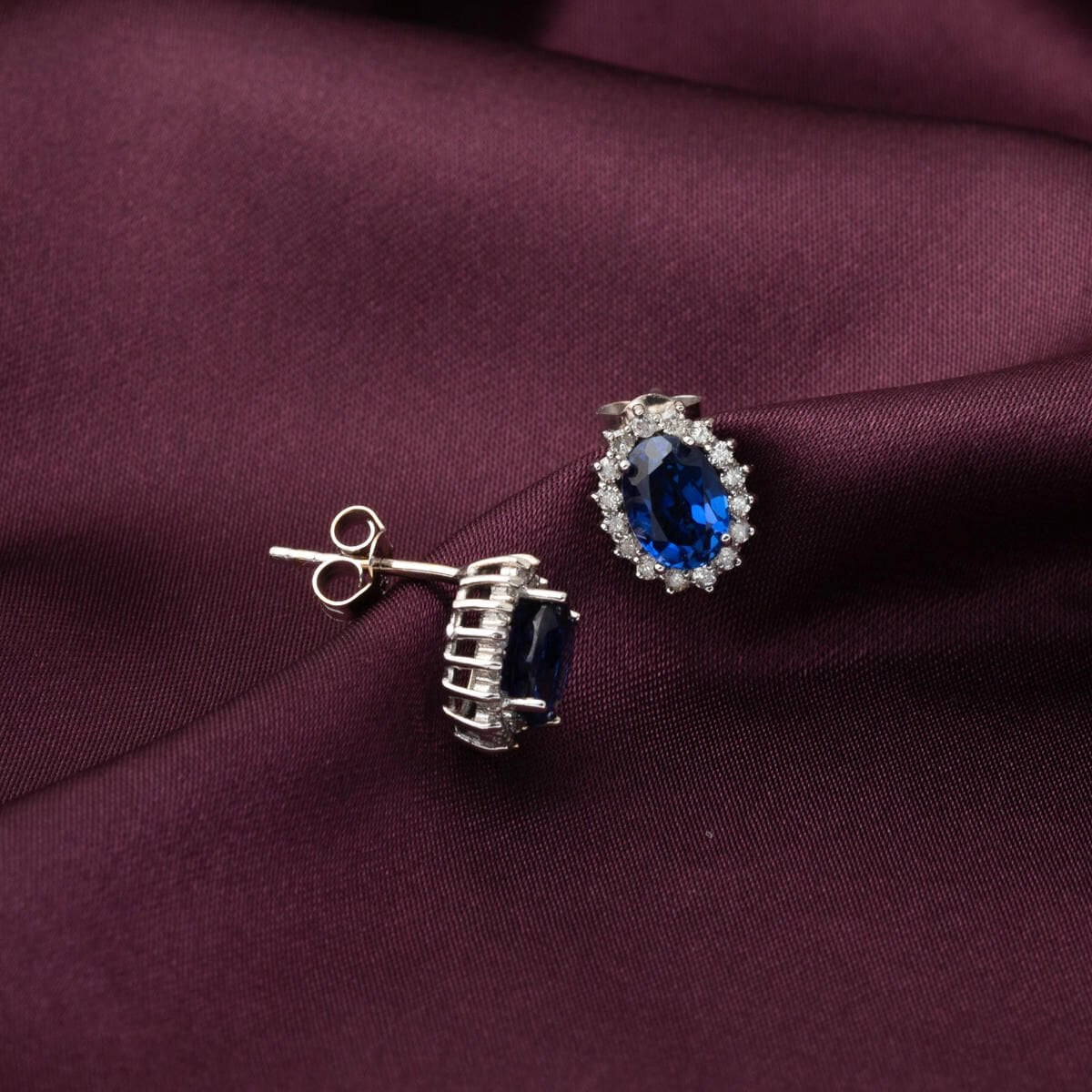 14K White Gold 1.70 Ct Sapphire Diamond Earrings