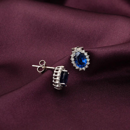 14K White Gold 1.70 Ct Sapphire Diamond Earrings