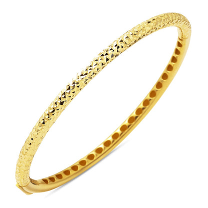14K Yellow Gold Sparkle Engraved Women's Hinged Cuff