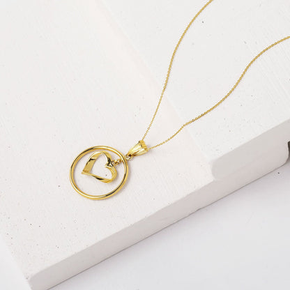 14K Yellow Gold Heart Hoop Pendant