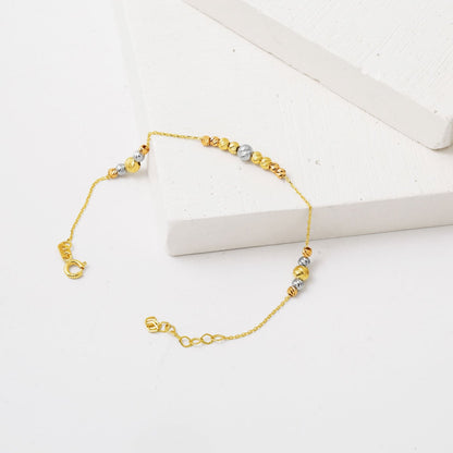 14K Yellow Gold Three Tone Gold Bead Bracelet