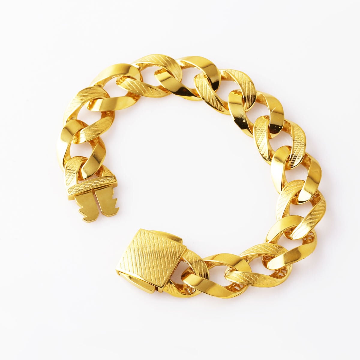 14K Yellow Gold Mesh Detail Curb Bracelet