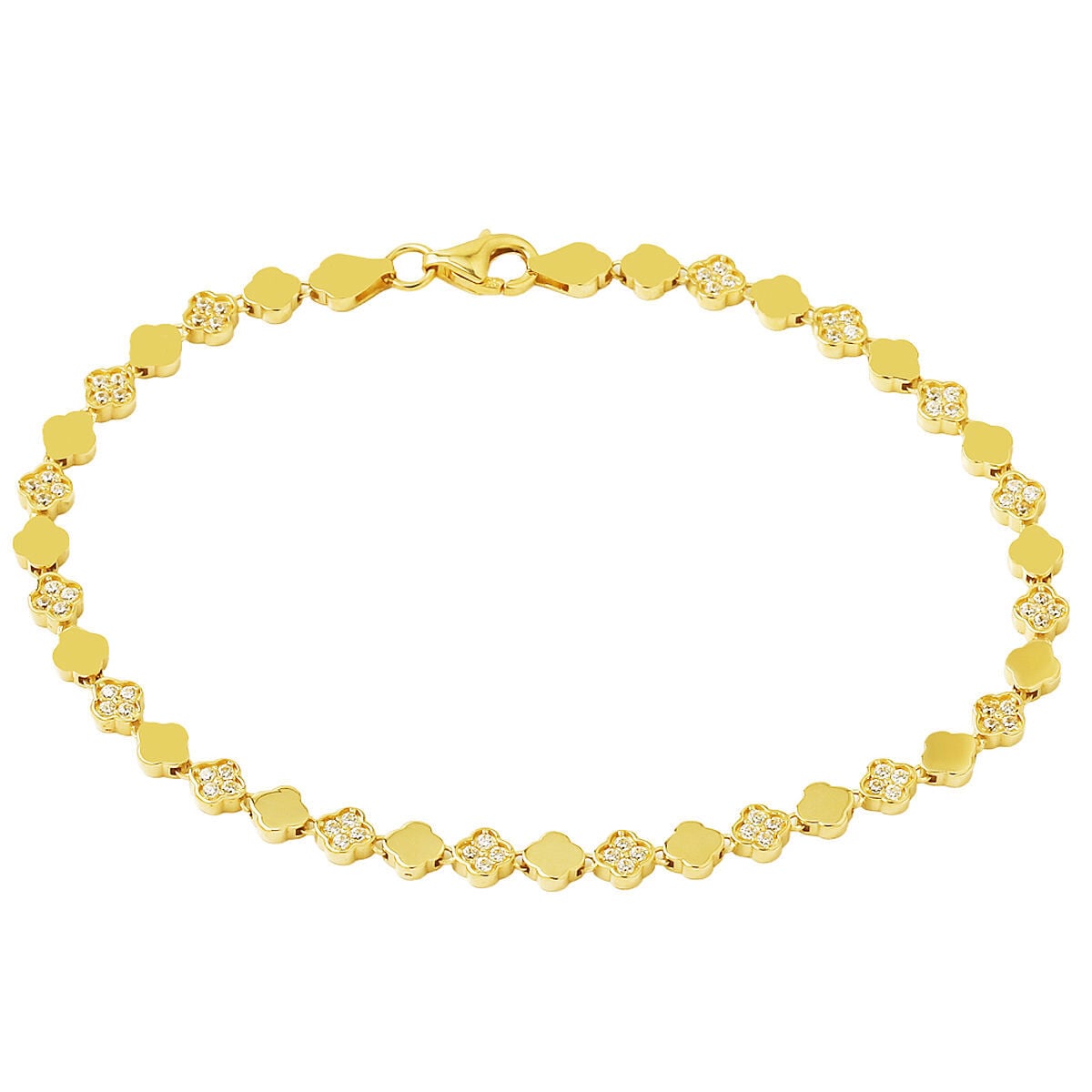 14K Yellow Gold Minimalist Clover Cubic Zirconia Bracelet