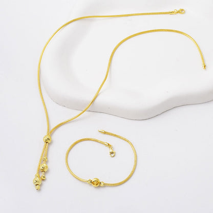 14K Yellow Gold Woven Link Chain Gold Bead Set