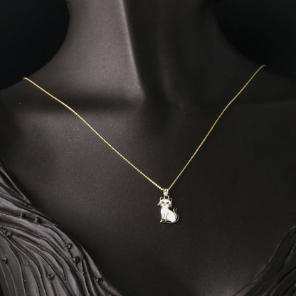 14K Yellow Gold Cat Enamel Necklace
