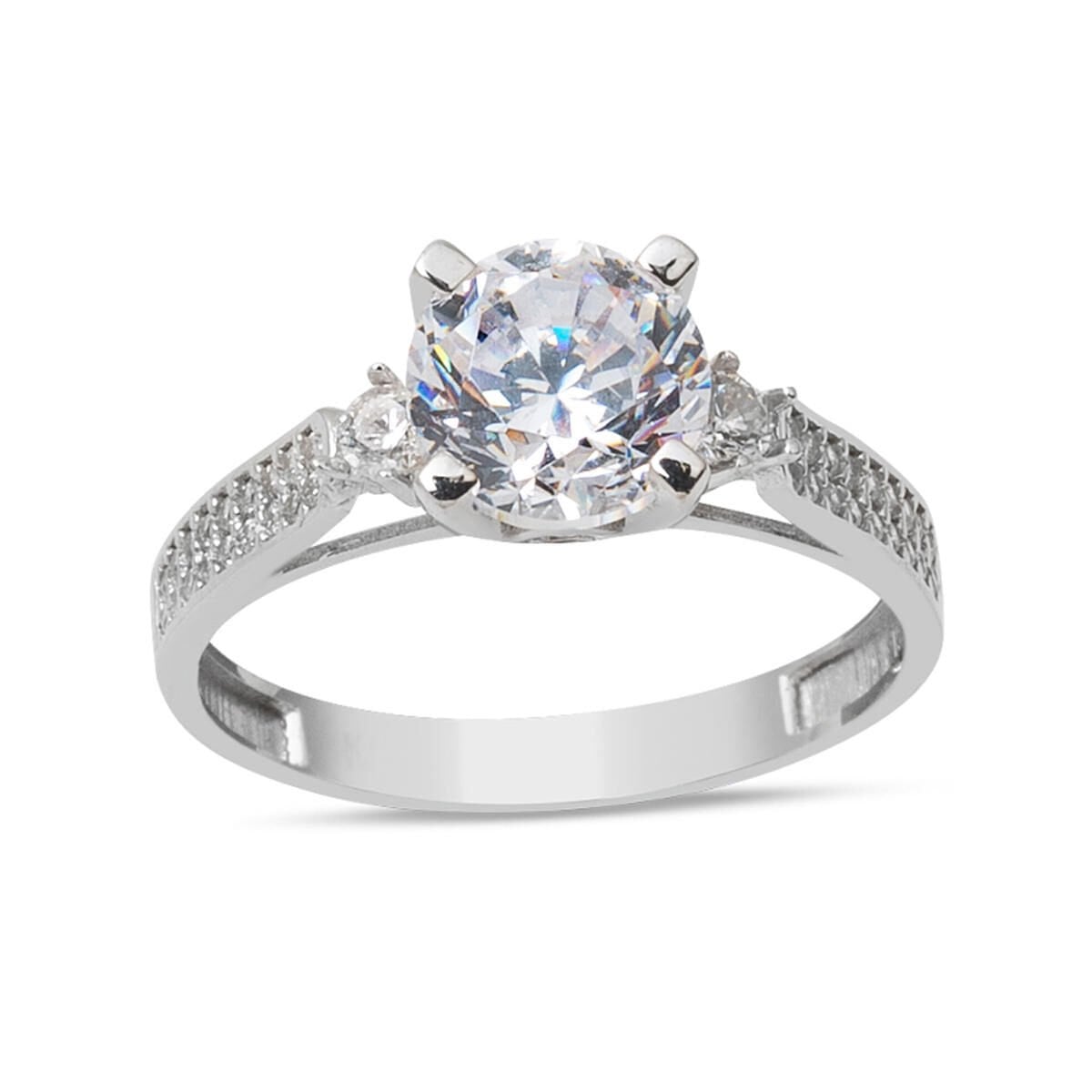 14K White Gold Shoulder Cubic Zirconia Ring