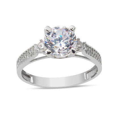 14K White Gold Shoulder Cubic Zirconia Ring