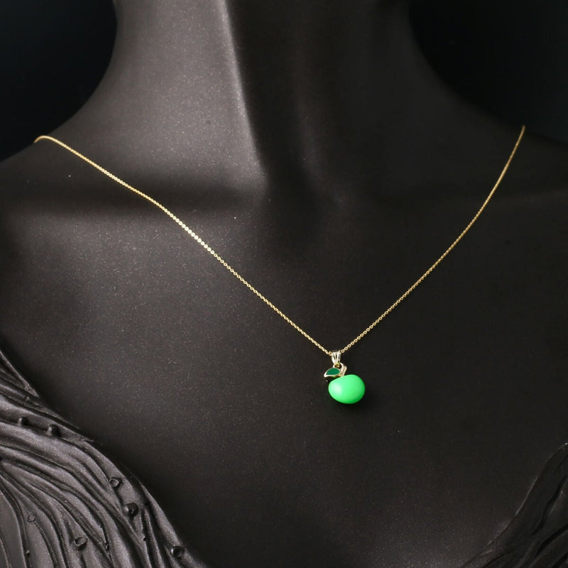 14K Yellow Gold Green Apple Enamel Necklace