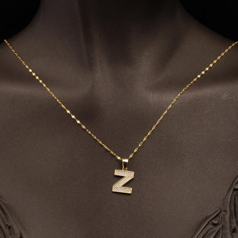14K Yellow Gold Initial Z Cubic Zirconia Necklace