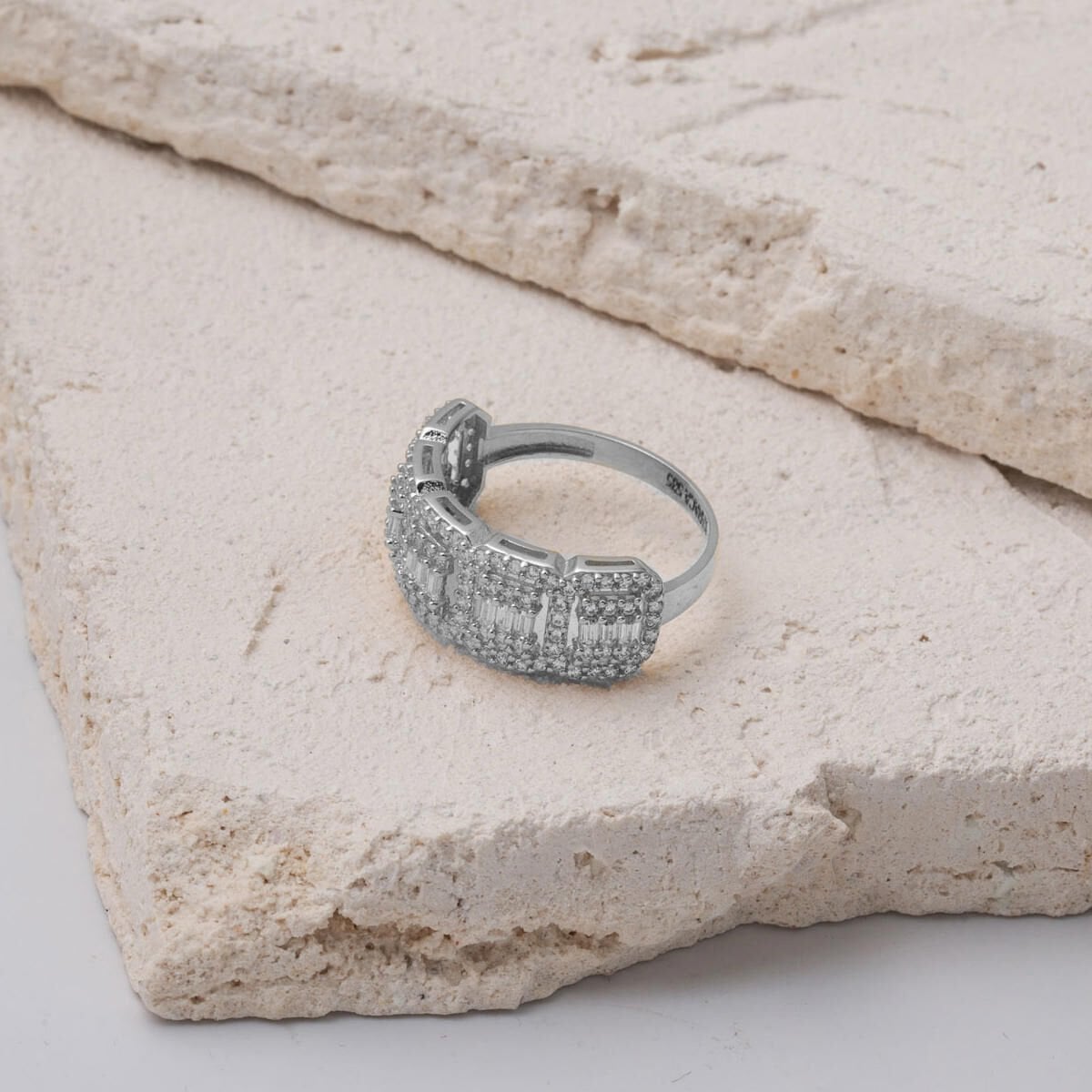14K White Gold Baguette Five Stone Cubic Zirconia Ring
