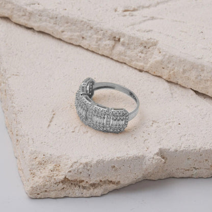 14K White Gold Baguette Five Stone Cubic Zirconia Ring