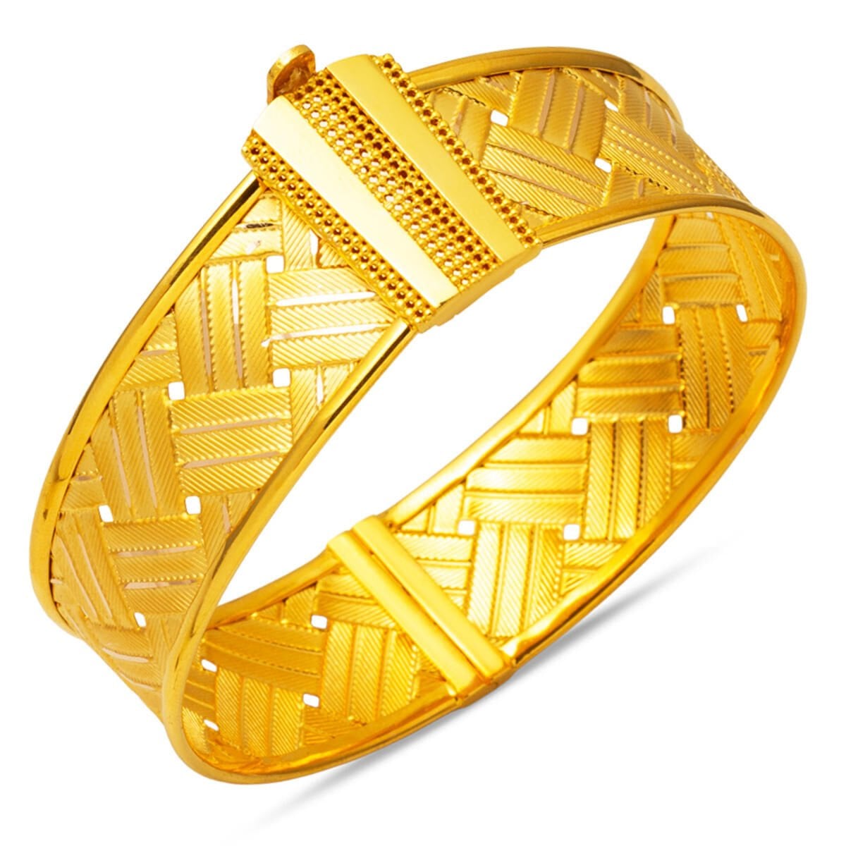 14K Yellow Gold Basket Mesh Hinged Cuff Bangle