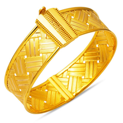 14K Yellow Gold Basket Mesh Hinged Cuff Bangle
