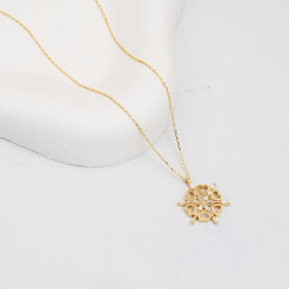 14K Yellow Gold Heart Snowflake Cubic Zirconia Necklace (2.14 g)