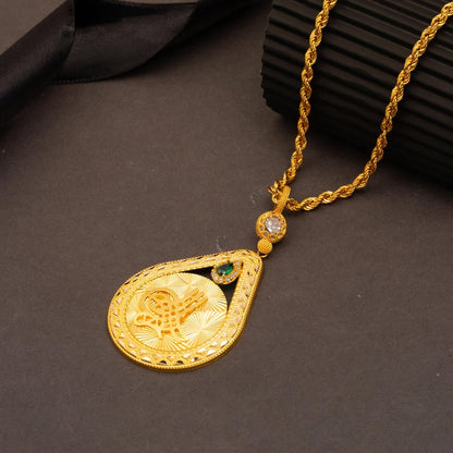 14K Yellow Gold Sparkling Ottoman Tughra Cubic Zirconia Necklace