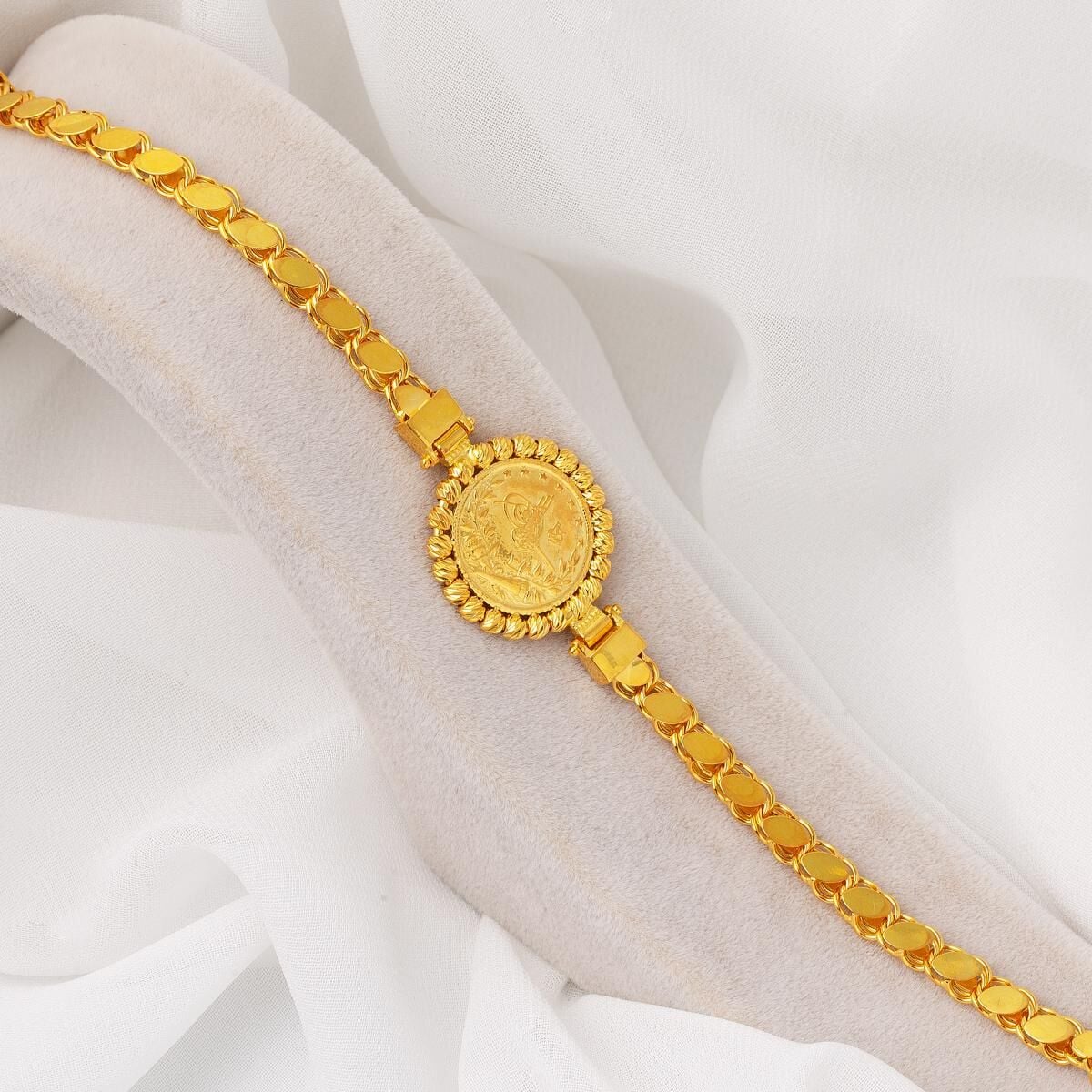 14K Yellow Gold Quarter Coin Ottoman Resat Coin Bezel Bracelet