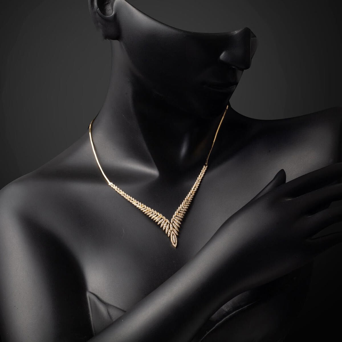 14K Yellow Gold Lily Cubic Zirconia Collar Necklace