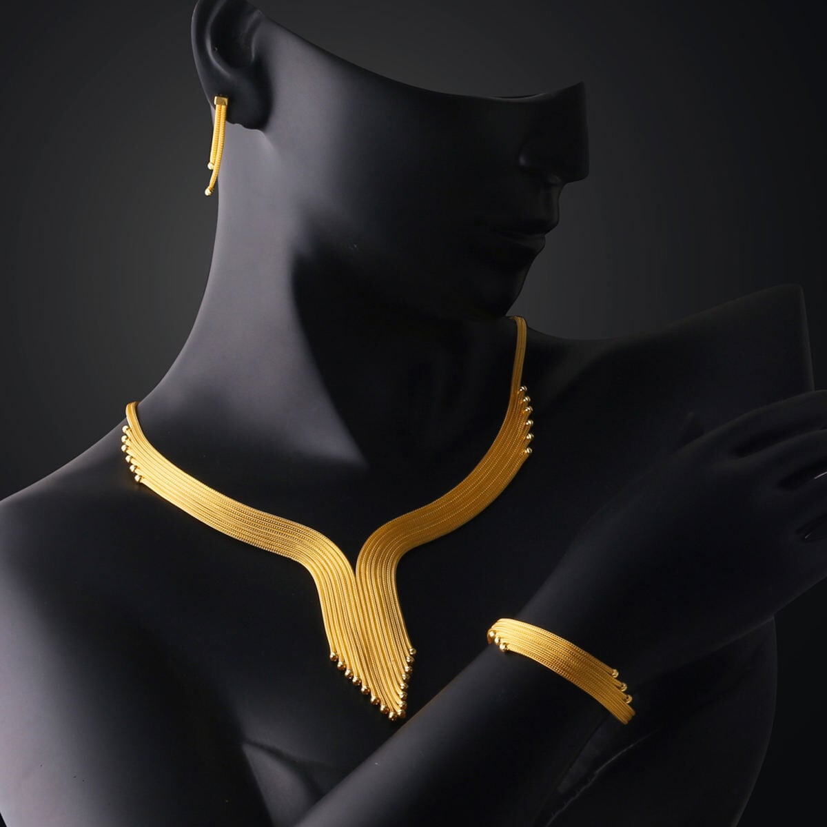 14K Yellow Gold Braided Chain Wedding Set