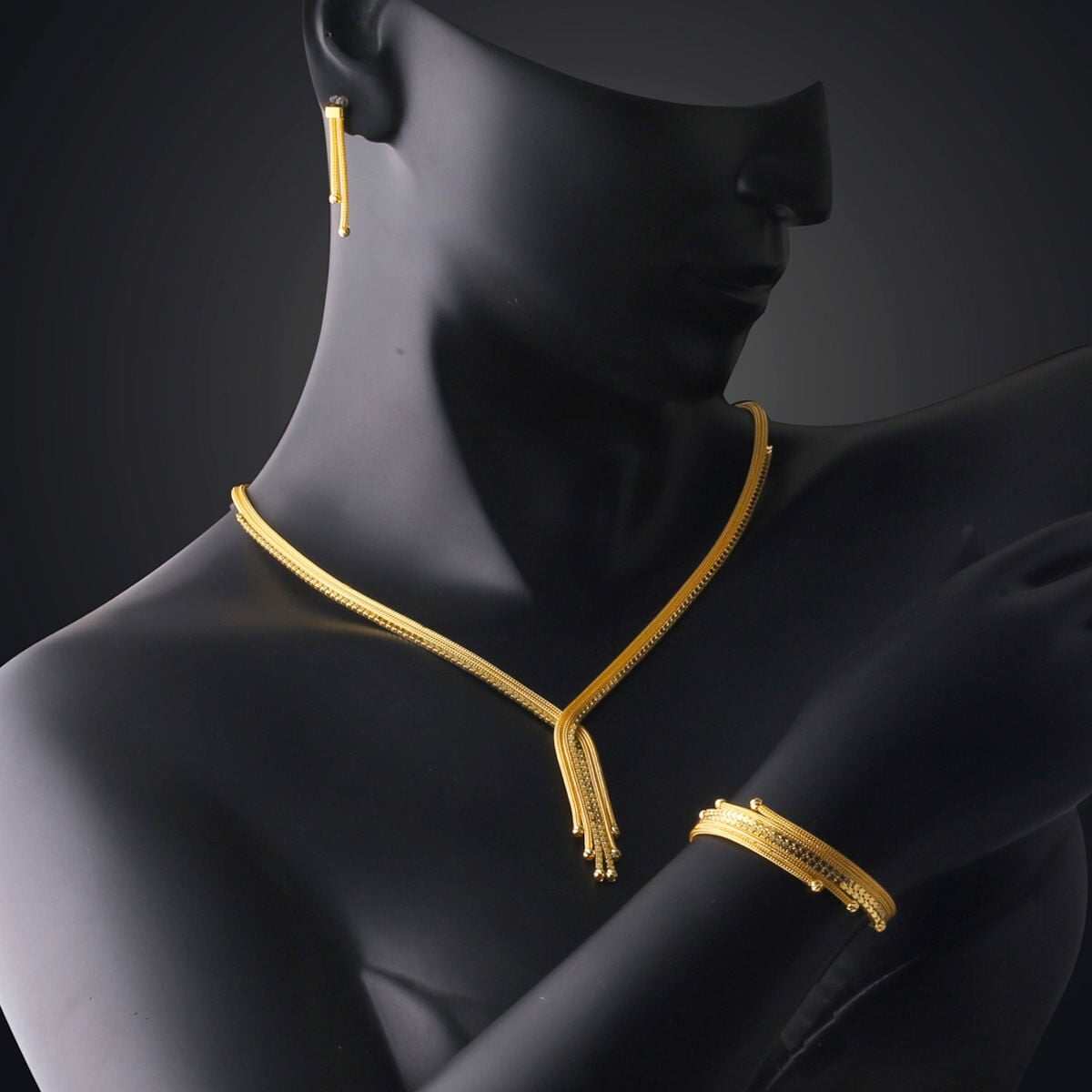 14K Yellow Gold Double Chain Woven Link Bridal Set