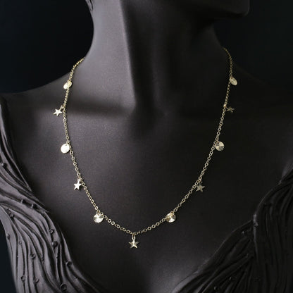 14K Yellow Gold Sparkling Star Lightweight Necklace