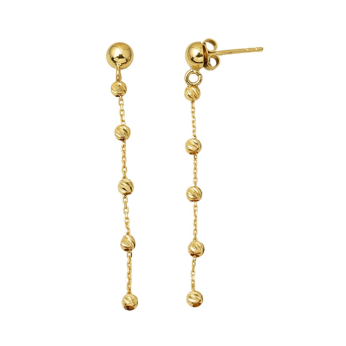 14K Yellow Gold Bead Dangle Earrings