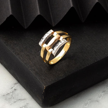 14K Yellow Gold 3-Piece Ribbed Ring