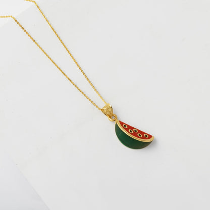 14K Yellow Gold Watermelon Slice Enamel Pendant