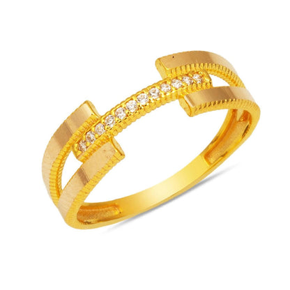 14K Yellow Gold Single Ribbed Ajda Cubic Zirconia Ring