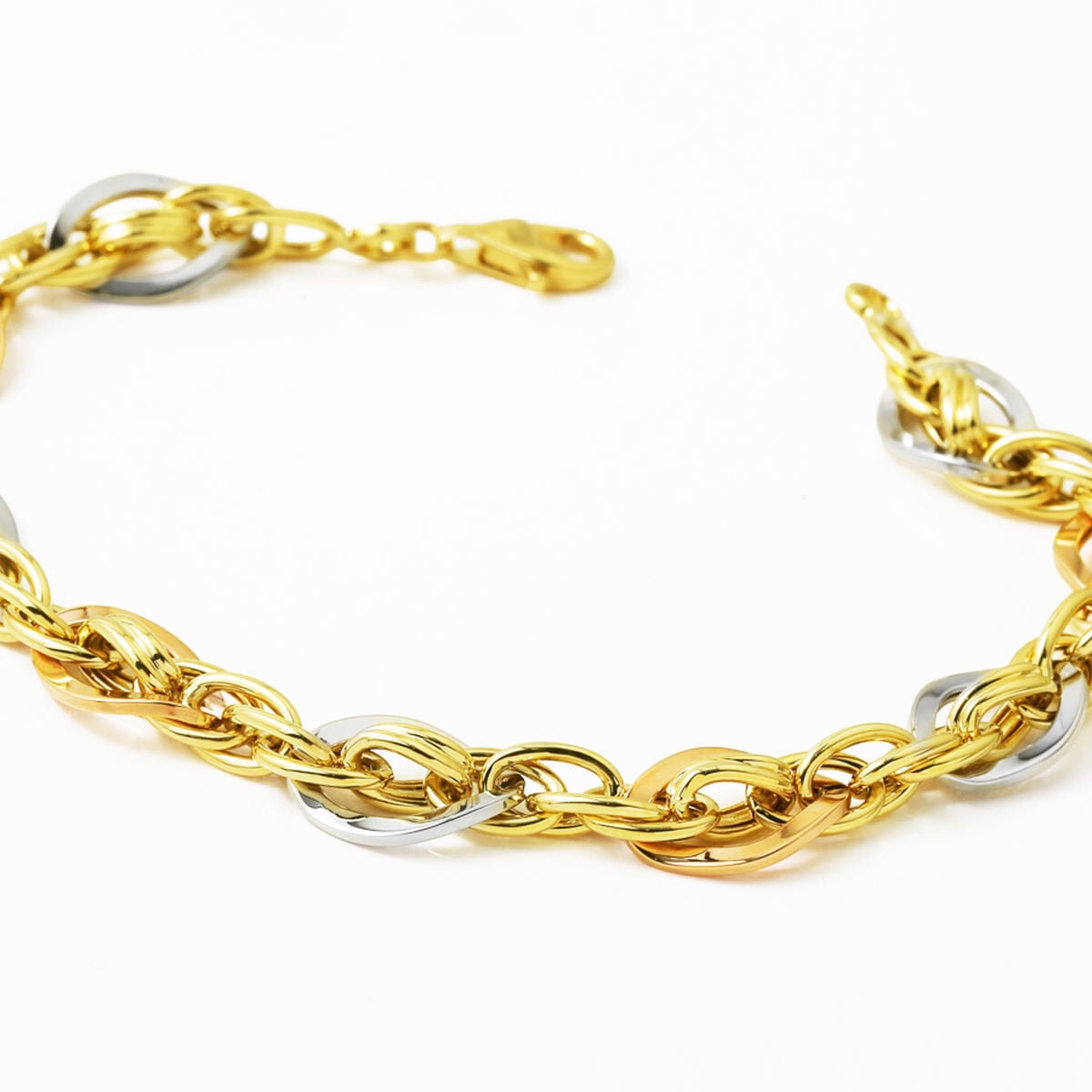 14K Yellow Gold Tri-Color Hallow Bracelet (5.22 g)