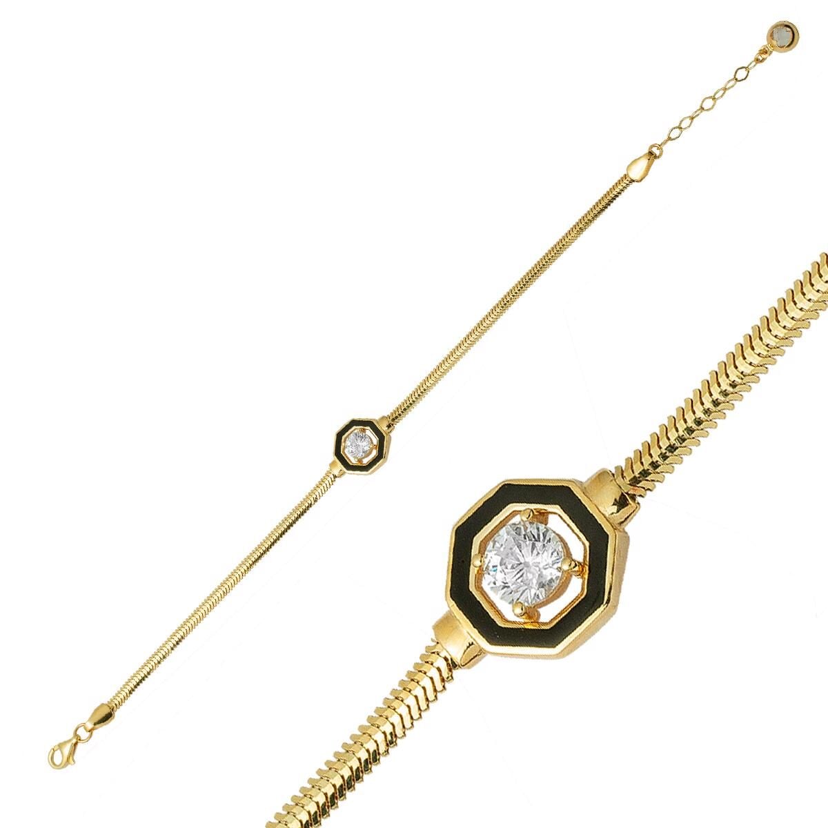 14K Yellow Gold Cagla Solitaire Enamel Bracelet