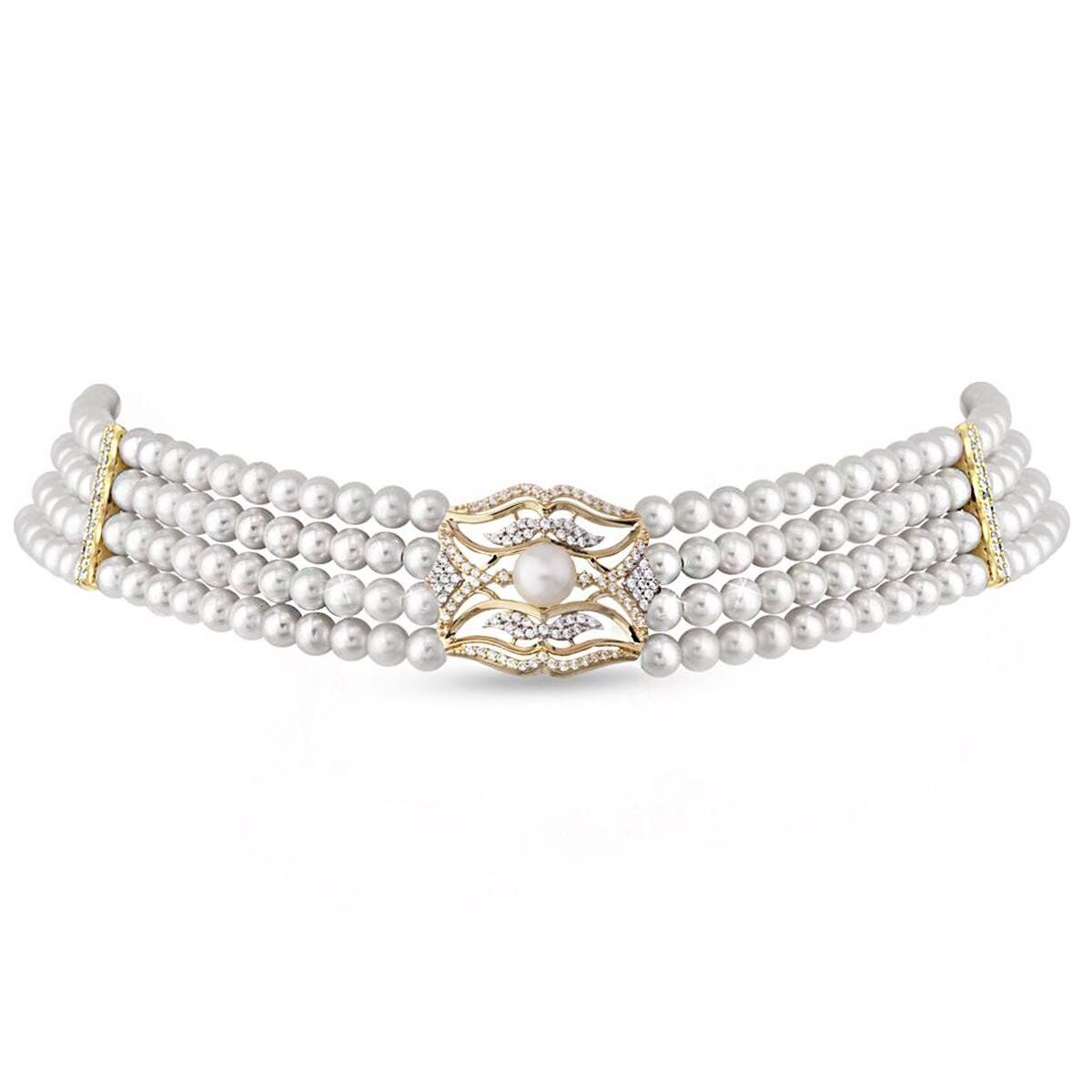 14K Yellow Gold Camilla Pearl Collar Choker Necklace
