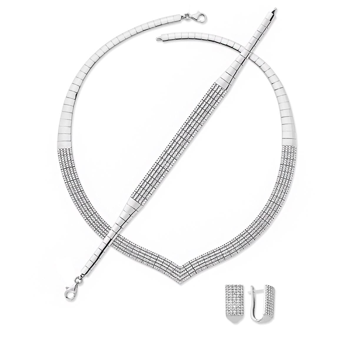 14K White Gold Chevron 5 Row Tennis Cubic Zirconia Set