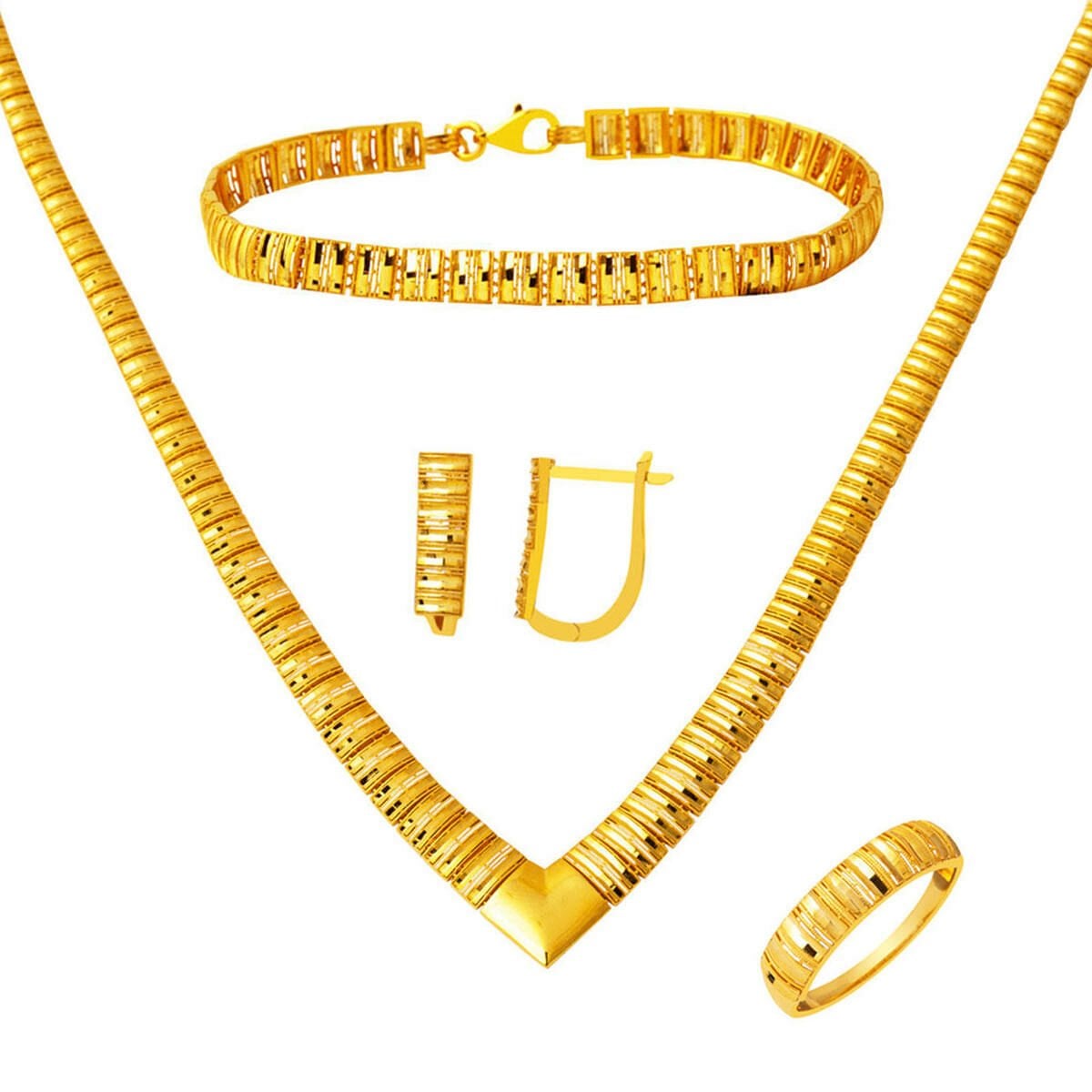 22K Yellow Gold Chevron Wedding Set