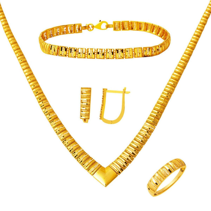 22K Yellow Gold Chevron Wedding Set