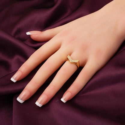 14K Yellow Gold Chevron Tennis Cubic Zirconia Ring