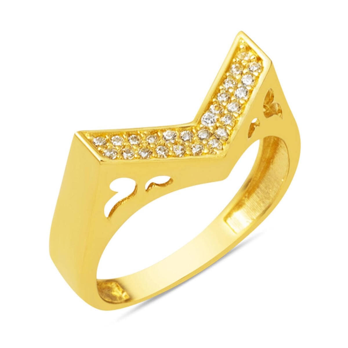 14K Yellow Gold Chevron Tennis Cubic Zirconia Ring