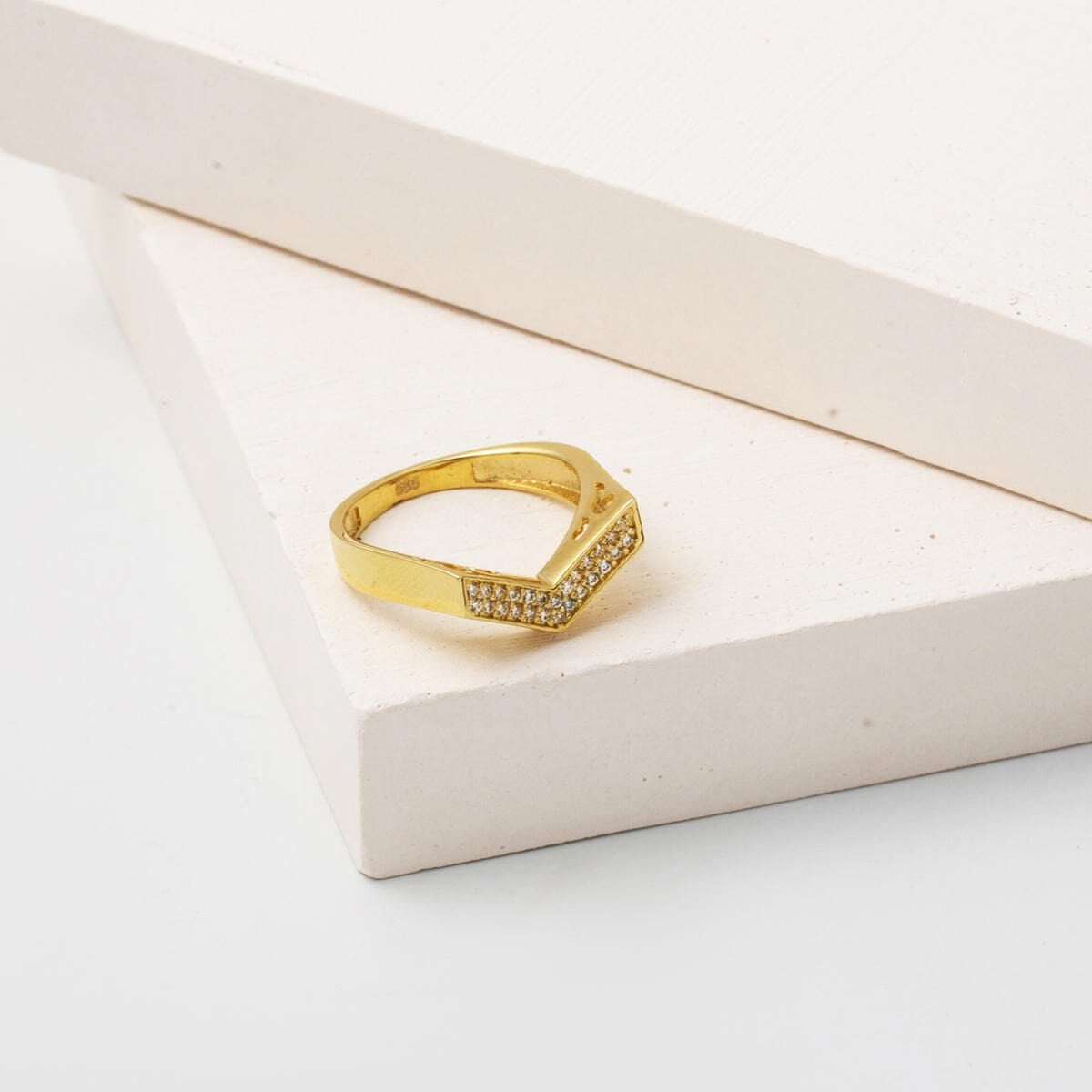 14K Yellow Gold Chevron Tennis Cubic Zirconia Ring