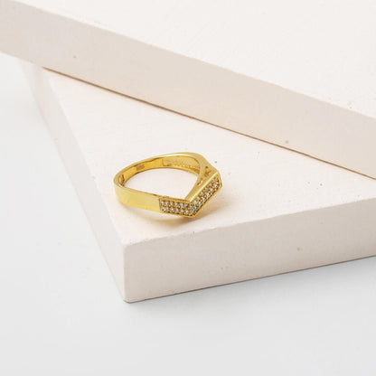 14K Yellow Gold Chevron Tennis Cubic Zirconia Ring