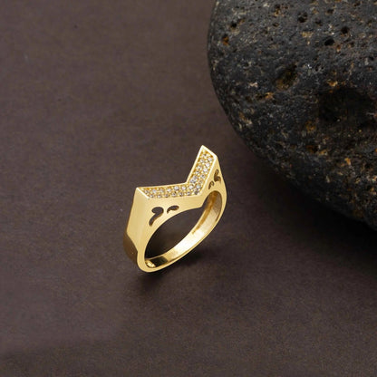 14K Yellow Gold Chevron Tennis Cubic Zirconia Ring