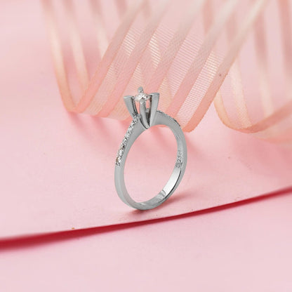 14K White Gold 0.25 Ct Side Cubic Zirconia Almond Prong Diamond Solitaire Ring
