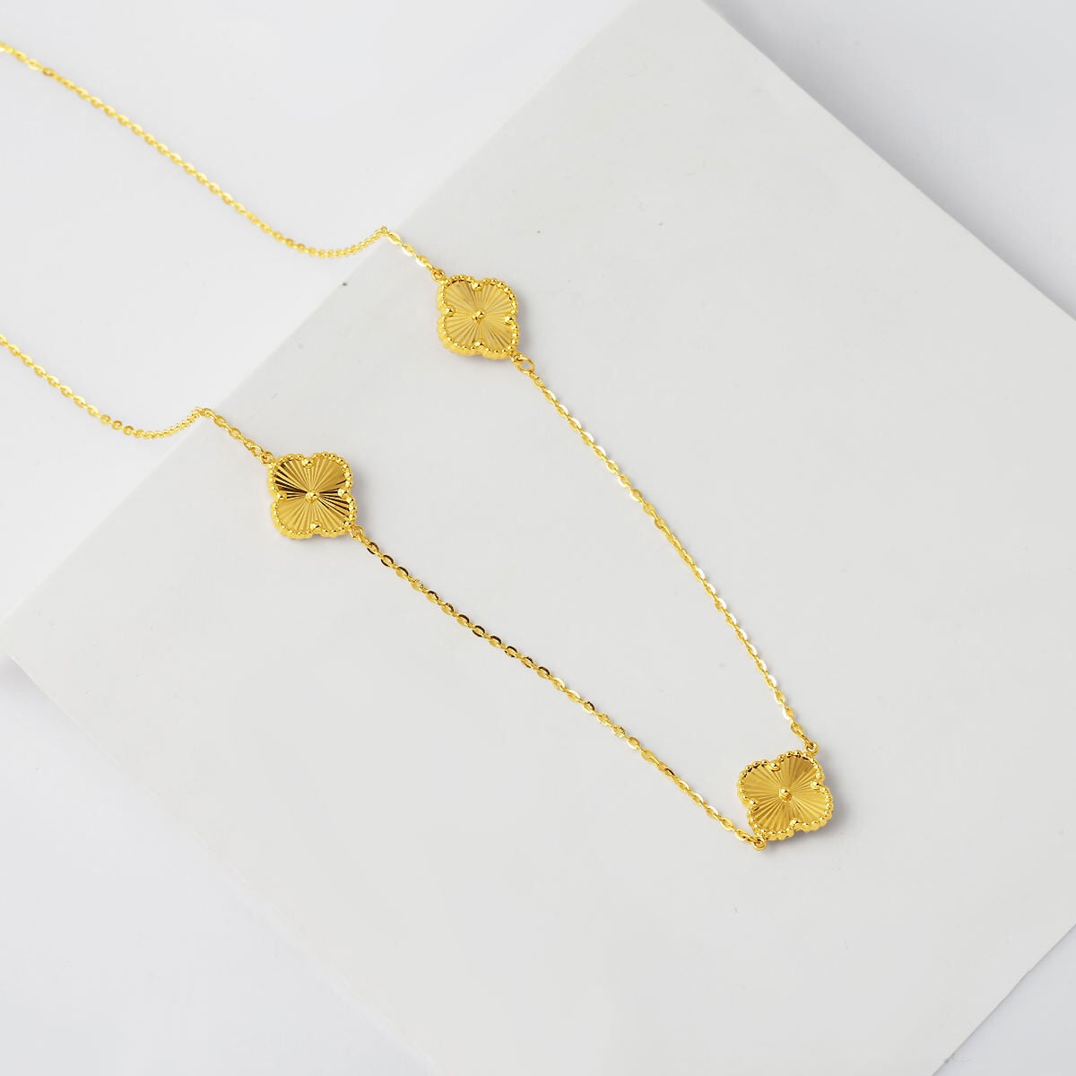 14K Yellow Gold Three Clover Necklace