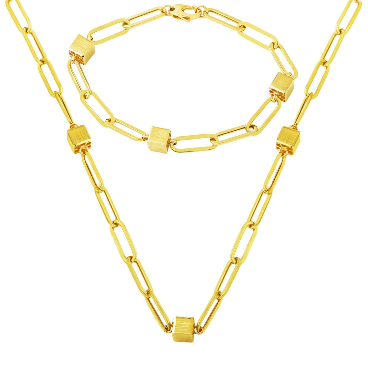 14K Yellow Gold Italian Chain Necklace and Bracelet Set