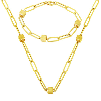 14K Yellow Gold Italian Chain Necklace and Bracelet Set