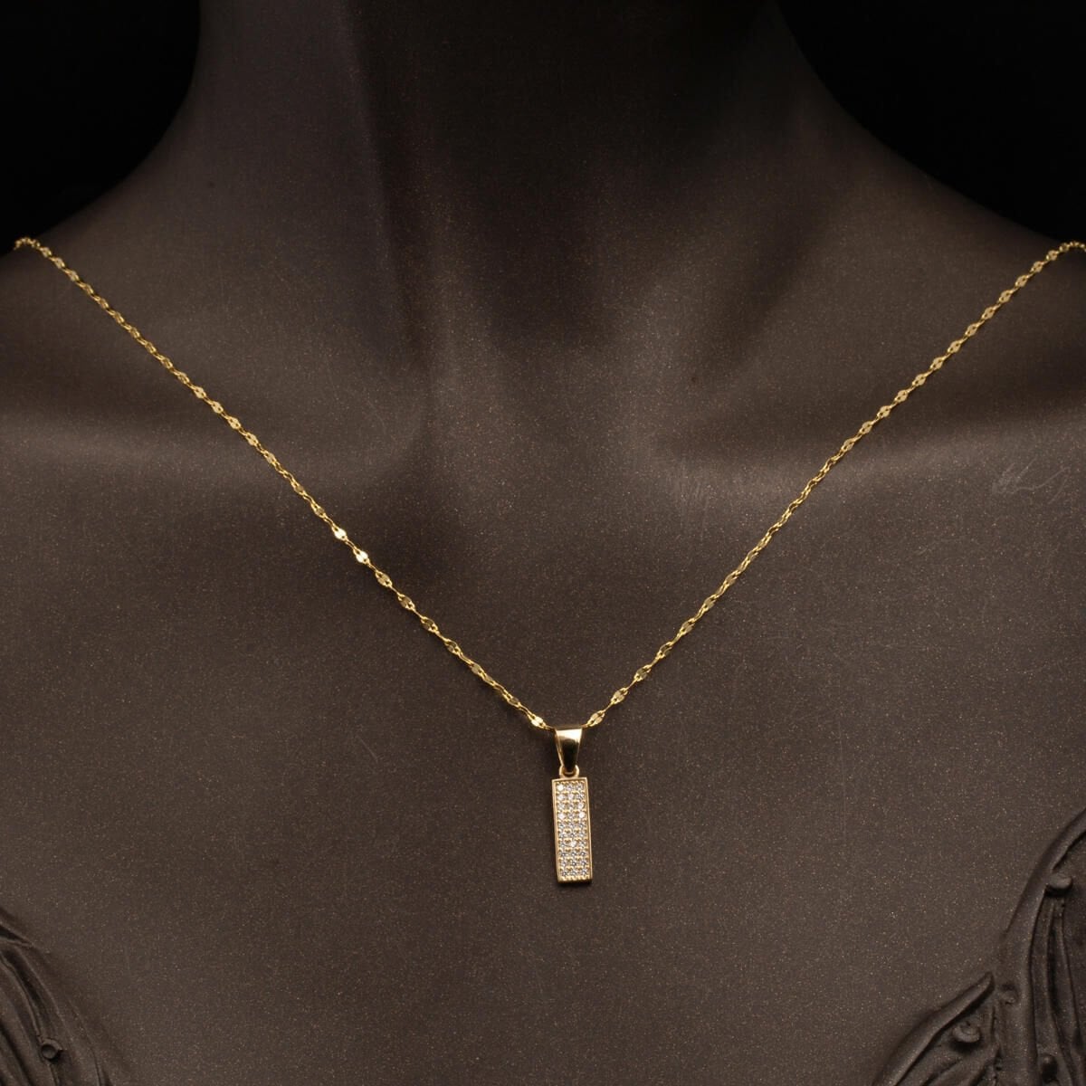 14K Yellow Gold Initial I Cubic Zirconia Necklace