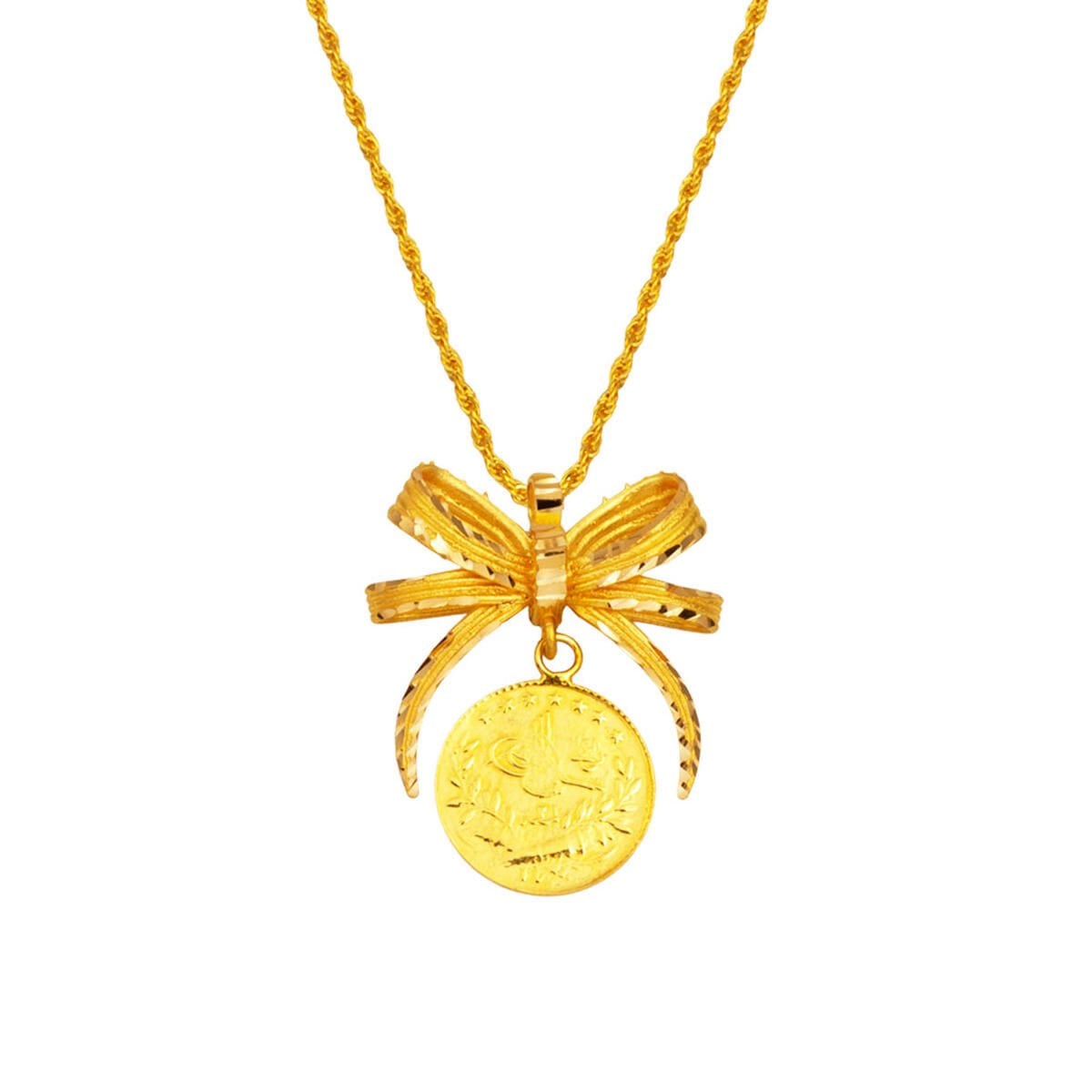 22K Yellow Gold Quarter Coin Ottoman Resat Coin Necklace