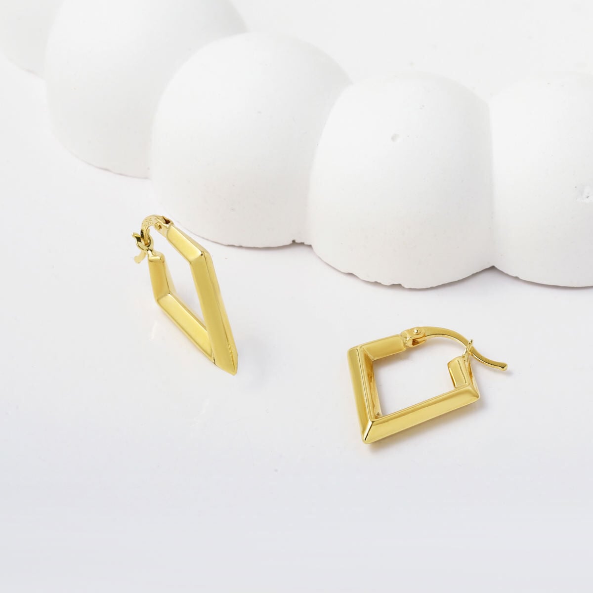 14K Yellow Gold Triangle Shaped Earrings