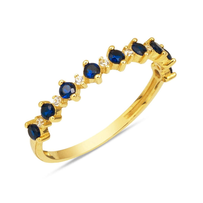 14K Yellow Gold Sapphire Sparkle Half Eternity Cubic Zirconia Ring