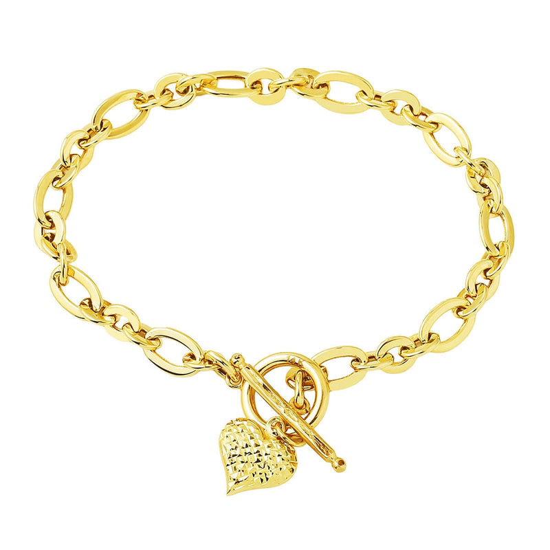 14K Yellow Gold Heart Chakra Modern Lock ID Bracelet