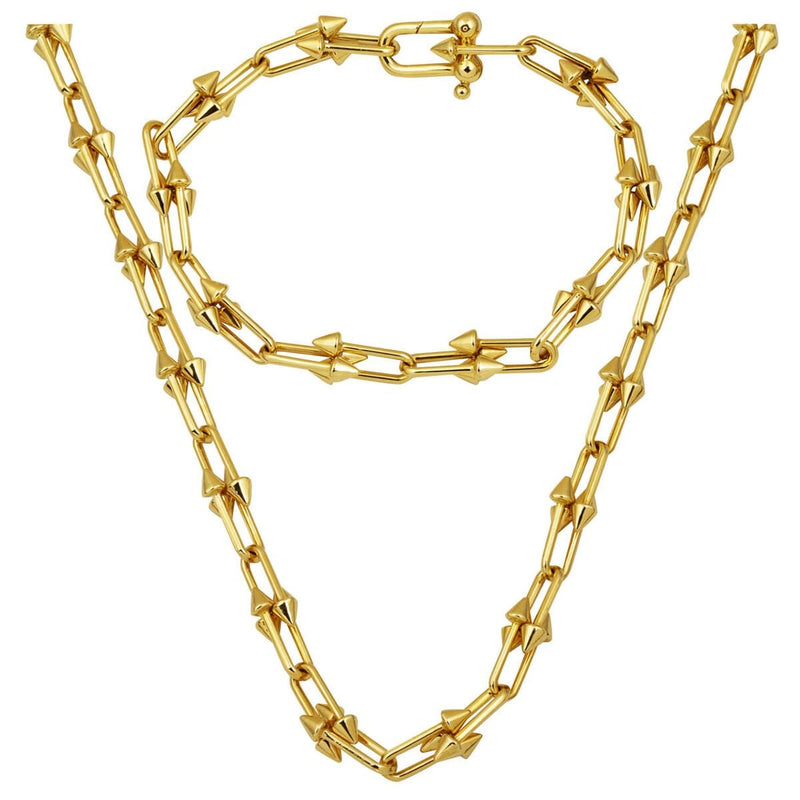 14K Yellow Gold Designer Inspired Studded Chain Jewelry Set